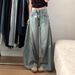 Women's High-Waisted Wide Leg Jeans Retro Washed Distressed Scimitar Design Straight Leg Floor-Length Summer Jeans_mkmklike.com