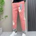 Autumn New Loose Jeans Straight-Leg Cool Color Block Harem Colorful Patched Cropped Pants_mkmklike.com