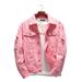 Northfold Trendy Men's Spring And Autumn Loose Denim Jacket Couple Long Sleeve Plus Size Casual Coat Pink Motorcycle Export Top_mkmklike.com