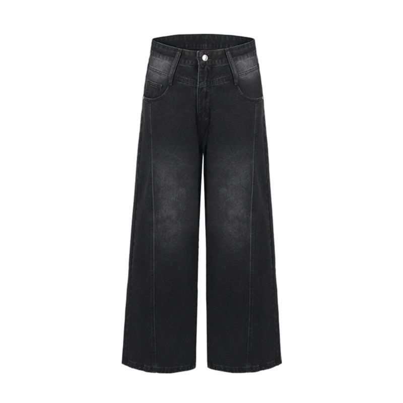 Street Style Denim Washed Vintage Distressed Punk Wide-Leg Loose Dad Men's Versatile Straight-Leg Pants_mkmklike.com