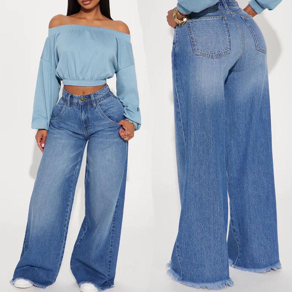 Women's Clothing Wide Leg Jeans For Women Oose Jeans Street Washed Jeans_mkmklike.com