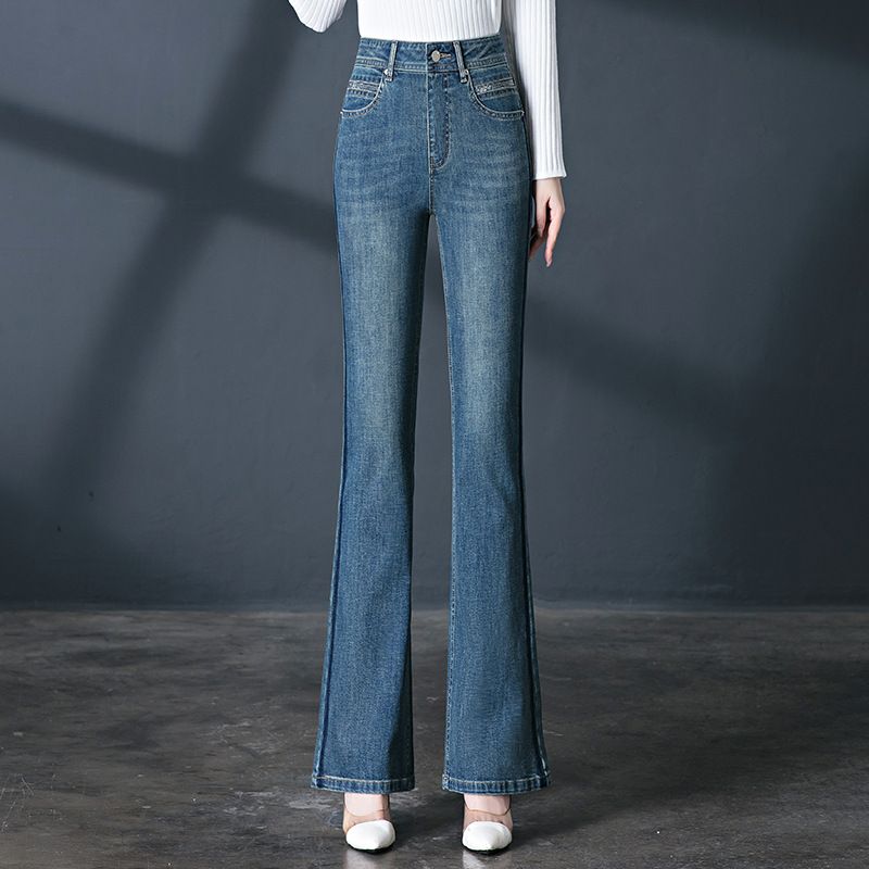 Women's Clothing Retro Flared Jeans High Waist Spring And Autumn Slim Elastic Long Legs Flared Pants Trousers_mkmklike.com