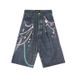 Hip Hop Chains Printed Jeans Shorts Streetwear Blue Casual Denim Shorts For Male Loose Fit_mkmklike.com