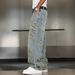 Men's Embroidered Patchwork Jeans – Vintage Streetwear (Distressed Denim, Wide-Leg, Retro Stitching, High Fashion, Urban Style)_mkmklike.com