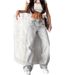 Women's Clothing Retro High Waist Washed Distressed Hot Girl Jeans Women's Back Leg Holes Design Wide Leg Pants_mkmklike.com