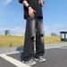 American Retro High Street Washed Distressed Ripped Jeans Men's Loose Straight Leg Wide Leg Pants Unique Oversized Fit_mkmklike.com