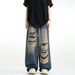 American Vibe Retro Ripped Jeans Men's Summer Old Loose Wide-leg Trendy Brand Straight High Street Black Pants_mkmklike.com