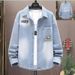 Loom Cross-Border Denim Men's Shirt Jacket Spring And Autumn Thin Turn-Down Collar College Student Loose Hong Kong Style_mkmklike.com