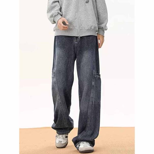 Men's Multi Pocket Cargo Jeans Trendy Loose Fitting Curved Cut Versatile Straight Leg Denim For Spring Autumn_mkmklike.com