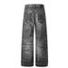 Retro Distressed 3D Printed Jeans Men's Loose Straight Leg Wide Leg Pants Trendy Cool Washed Coated Denim For Women_mkmklike.com