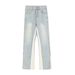 American 2025 Summer High Street Jeans Spliced With Washed Light Colored Denim Straight Leg For Slimming Men's Pants_mkmklike.com