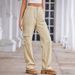 Women's Distressed Denim Cargo Pants With Semi-Elastic Waist - Streetwear Straight-Leg Workwear Pants For Spring_mkmklike.com