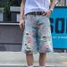 Men's Distressed Denim Shorts Rose Print Edgy Streetwear Style Comfortable Trendy Clothing_mkmklike.com