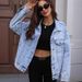 Trendy Oversized Denim Jacket For Women - Long Sleeve Cotton Blend Casual Coat With Lapel Collar (XS, S, M, L, XL, 2XL)_mkmklike.com