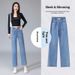 Elastic High-waisted Women's Jeans Spring And Autumn, Loose Fit, Cropped Length, Slimming, Versatile, Straight-leg Pants_mkmklike.com