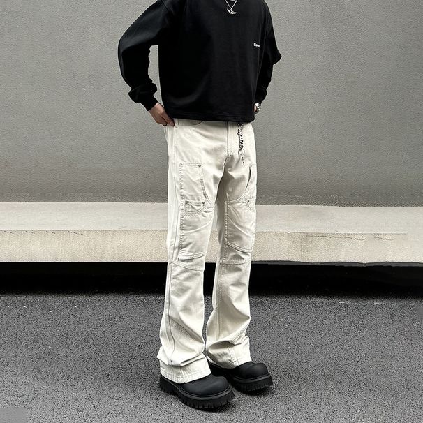 2025 Ropa Y2K Fashion Washed White Slim Cargo Jeans Pants For Men Clothing Multi Pockets Korean Casual Male Cotton Long Trousers_mkmklike.com