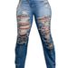"Tassel-Trim Straight Leg Jeans - Elastic Waist Winter Denim Pants For Women (Blue/Dark Blue, S-XXL)"_mkmklike.com