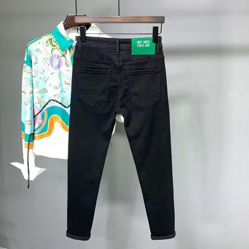 "Retro Streetwear Denim Pants – Loose Straight Fit Jeans With Rivet & Patch Design, Casual Style, Unisex (27-36)"_mkmklike.com