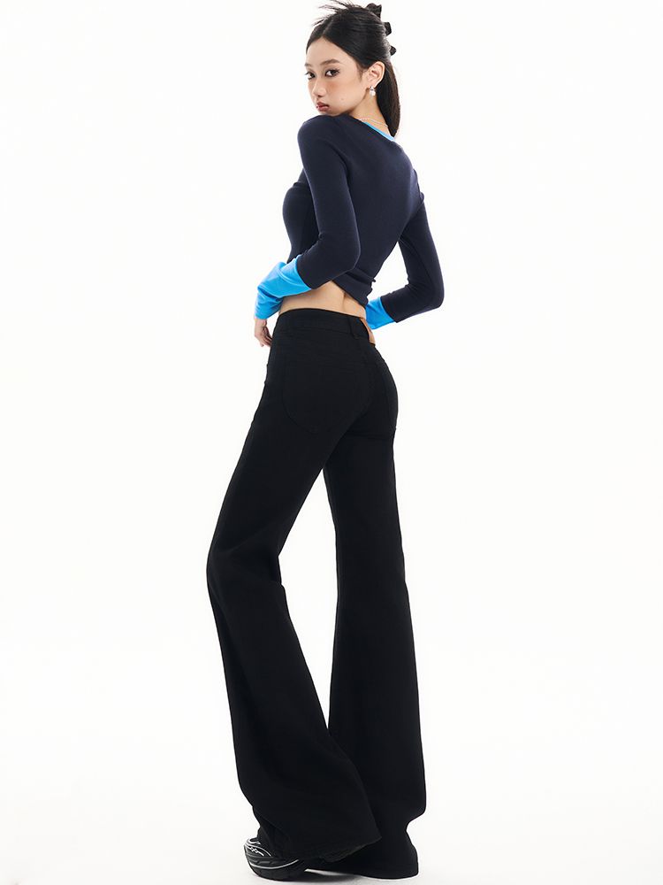 Women's Clothing Low-Rise Flared Jeans - Loose Fit Black Denim Pants For Petite & Curvy Figures_mkmklike.com