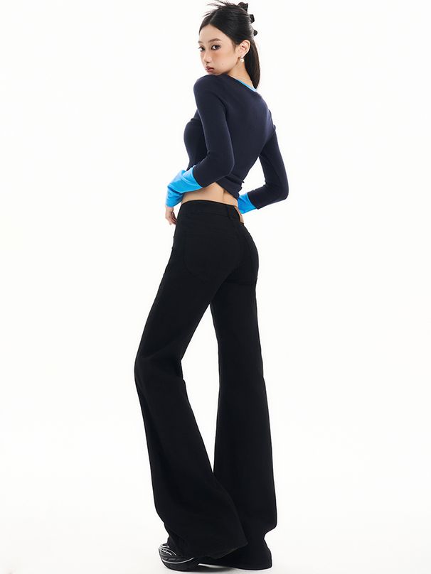 Women's Clothing Low-Rise Flared Jeans - Loose Fit Black Denim Pants For Petite & Curvy Figures_mkmklike.com