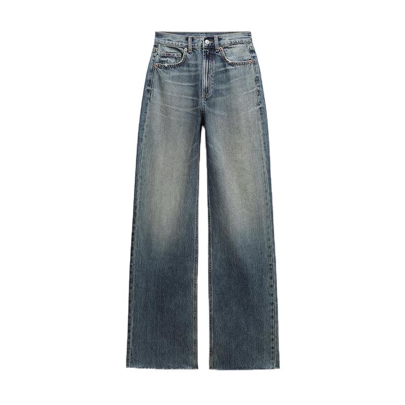 Women's Clothing Vintage Washed High-Waisted Wide-Leg Jeans Straight Loose Fit, Distressed Denim Pants In Light Blue, Grey, Black (XS/S/M/L)_mkmklike.com