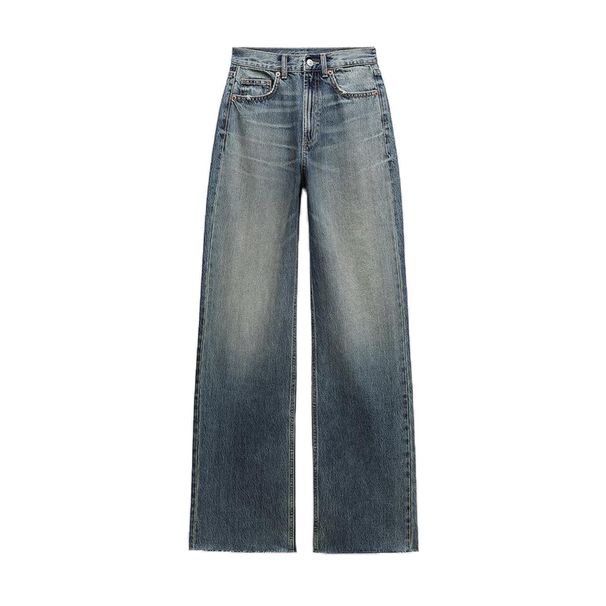 Women's Clothing Vintage Washed High-Waisted Wide-Leg Jeans Straight Loose Fit, Distressed Denim Pants In Light Blue, Grey, Black (XS/S/M/L)_mkmklike.com