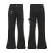 Men's Black High-Street Vibe Flared Jeans With Lace-Up Detail – Slim Fit Stretch Denim Pants For Casual Wear_mkmklike.com