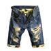 Suitable For All Seasons Ripped Denim Shorts Slim Fit Straight Mid-Length Trendy Plus Size Men's Clothing_mkmklike.com
