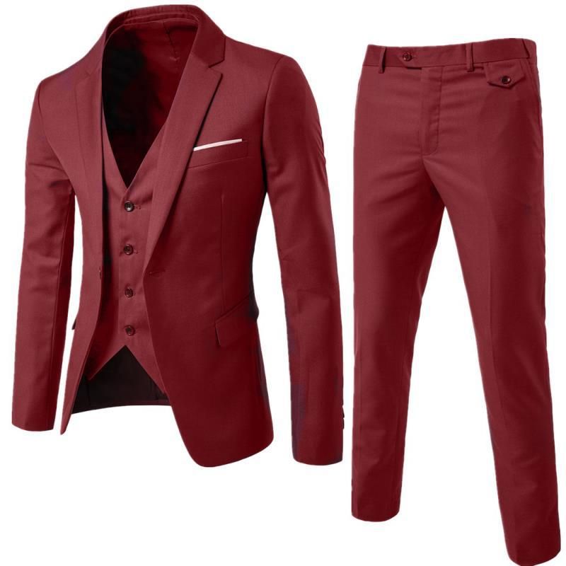 Business casual suit three-piece groomsman wedding one-button suit S-6XL_mkmklike.com
