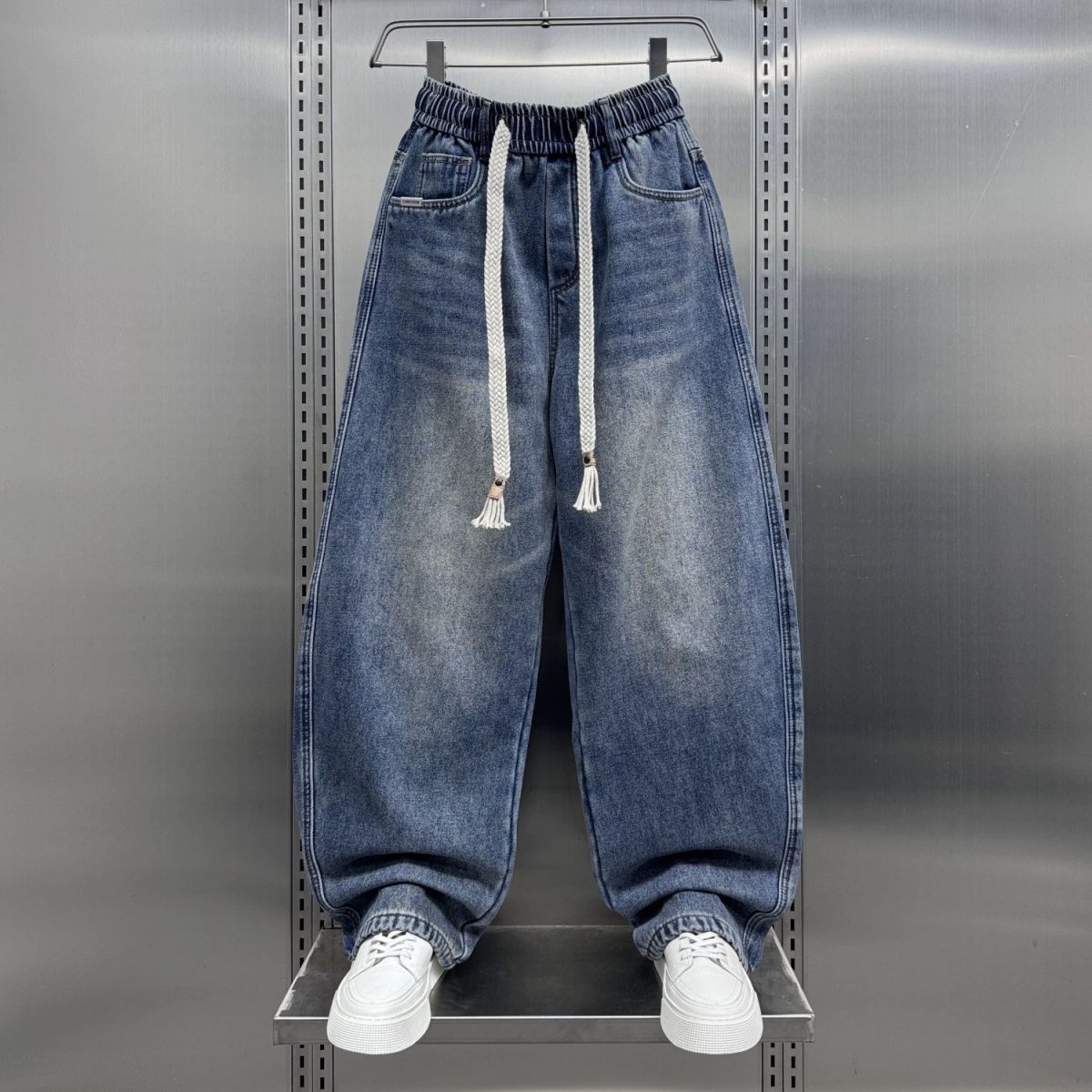 Men's Retro Wide-Leg Denim Pants – 90s Vintage Washed Straight Cut Jeans With Utility Pockets (Blue, M-Xxxl)_mkmklike.com