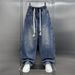 Men's Retro Wide-Leg Denim Pants – 90s Vintage Washed Straight Cut Jeans With Utility Pockets (Blue, M-Xxxl)_mkmklike.com