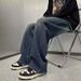 Washed Straight-Leg Jeans For Men, Spring And Autumn Style, American Loose Fit, Wide-Leg Casual Retro Trendy Brand,_mkmklike.com