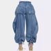Women's Clothing Summer elastic waist drawstring tie leg bow loose slim straight jeans women's casual trousers_mkmklike.com