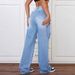 Women's Clothing Ripped Jeans Washed High Waist Straight Leg Distressed Jeans - Classic Blue & Grey Washed Denim Pants For Casual & Streetwear_mkmklike.com