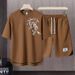 Men's Clothing 2024 Waffle Casual Summer Suit Men's Loose Teen Short sleeved T shirt Shorts Handsome Two piece Suit_mkmklike.com