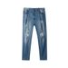 Retro Style Slim Fit Men's Blue Ripped Jeans High Quality Stretch Heavy Duty European American Casual Mid Waist Long Trousers_mkmklike.com