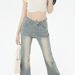 American Retro Cream-colored Stretch Denim Flared Pants, 2025 Autumn And Winter New High-waisted Straight-leg_mkmklike.com