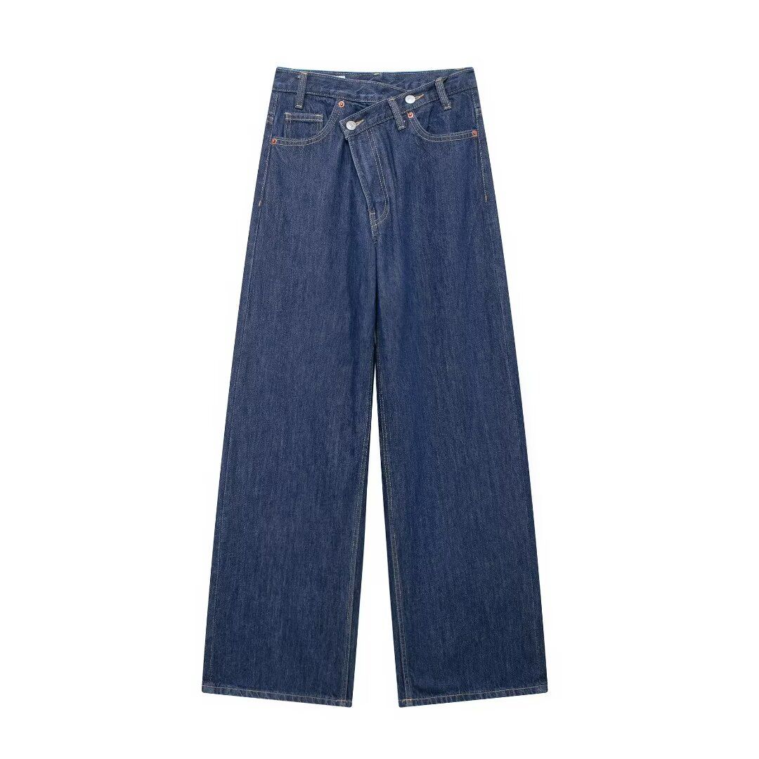 Women's Clothing High Waist Wide Leg Jeans - Double Button Front Streetwear Denim Pants In Blue/Black/Gray_mkmklike.com
