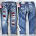 Women's Clothing Straight Jeans Women's Clothing New Red Plaid Printed Patch Ripped Patch Trousers In Stock_mkmklike.com