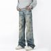 Men's Clothing Women's Summer Trendy Couple Washed Jeans Men's Dirty Dye Loose Straight Pants_mkmklike.com