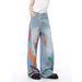 Men's Hand-Painted Straight Leg Jeans – Loose Fit Wide Leg Streetwear Pants (XS-XL, Blue & Light Blue)_mkmklike.com