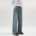 Vintage Blue Straight Leg Jeans For Men - Classic Cotton Denim Pants With Washed Finish, Comfortable Fit For Casual Wear (S-3XL)_mkmklike.com
