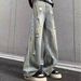 Ripped Jeans Men's American Retro Trendy Brand Wide-leg Washed Old Pants Summer Loose Straight Slightly Pulled Trousers_mkmklike.com