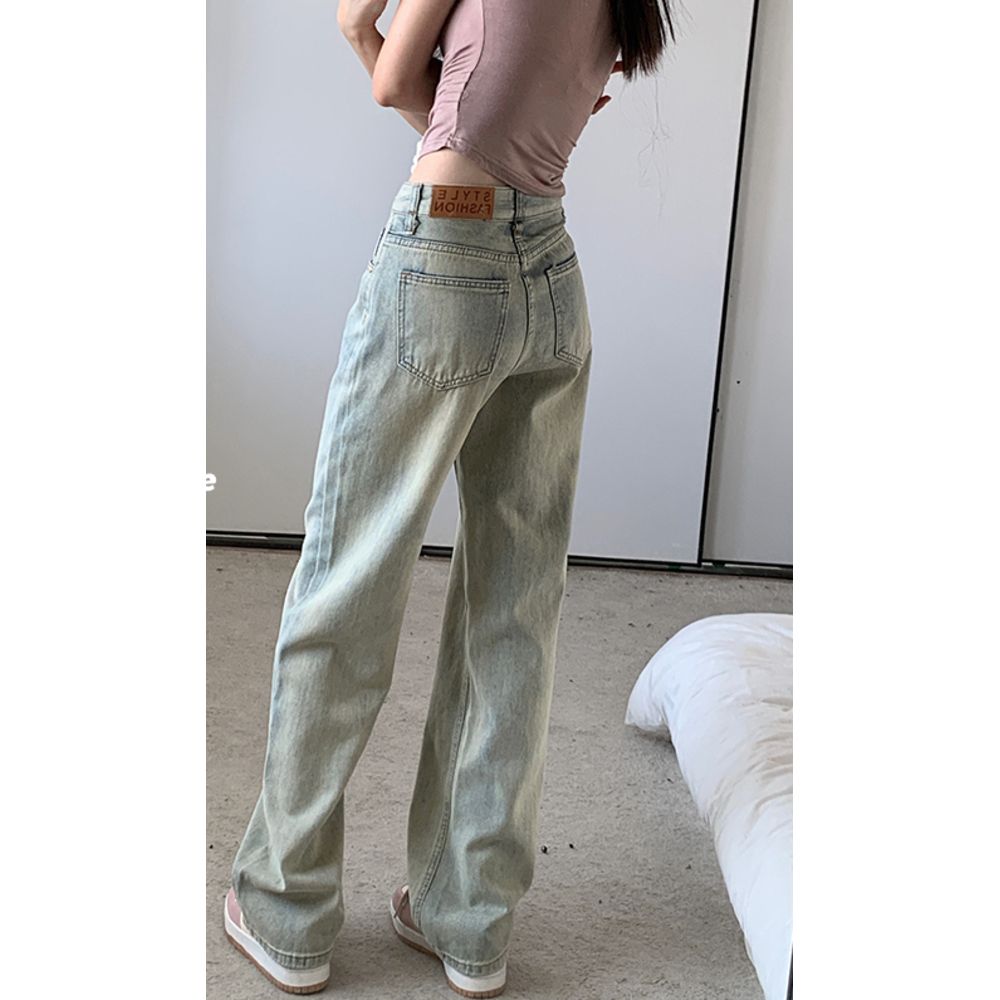 Light Color Narrow Wide Leg Jeans For Women Petite Summer New High Waist Loose 2026 Straight Floor-Length Pants Autumn_mkmklike.com