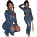 CM9528 Women's Western Style Stretch Casual Denim Suit European American Fashion Washed Burnished Finish Two-piece Outfit_mkmklike.com