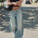 Women's Low Rise Casual Jeans Washed Whiskered Straight Leg Wide Leg Pants_mkmklike.com