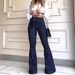 Women's Clothing High Waist Hip Lifting Lace Up Flared Pants Wide Leg Pants Jeans For Women_mkmklike.com