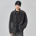 Loom European And American Retro Tough Guy Turn-Down Collar Black Jacket Deconstructed Patchwork Washed Oversized Denim Shirt_mkmklike.com