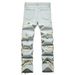 Men's Straight Leg Patchwork Denim Jeans - Vintage Washed High Street Baggy Pants With Raw Hem & Distressed Details (Color 0070, Size 28-38)_mkmklike.com