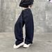Vintage High Street Distressed Denim Jeans For Men & Women - Relaxed Fit Wide Leg Straight Pants With Sickle Cut, Dark Blue & Indigo Wash_mkmklike.com